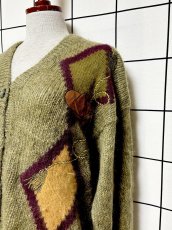 画像7: イタリア製 Italy ハットやブーツ模様編み モヘア レトロ ヨーロッパ古着 ヴィンテージニットカーディガン (7)