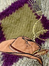 画像10: イタリア製 Italy ハットやブーツ模様編み モヘア レトロ ヨーロッパ古着 ヴィンテージニットカーディガン (10)