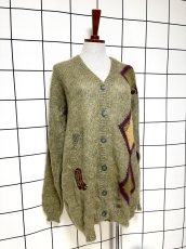 画像3: イタリア製 Italy ハットやブーツ模様編み モヘア レトロ ヨーロッパ古着 ヴィンテージニットカーディガン (3)