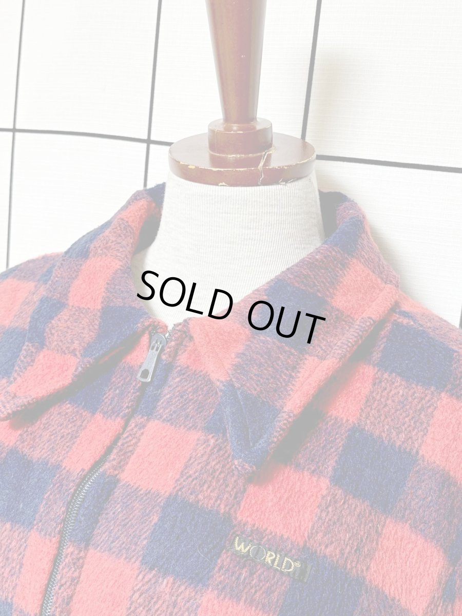 画像4: チェック柄 ジップアップ レトロ ヨーロッパ古着 ジャンパー ヴィンテージブルゾンジャケット (4)