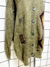 画像8: イタリア製 Italy ハットやブーツ模様編み モヘア レトロ ヨーロッパ古着 ヴィンテージニットカーディガン (8)