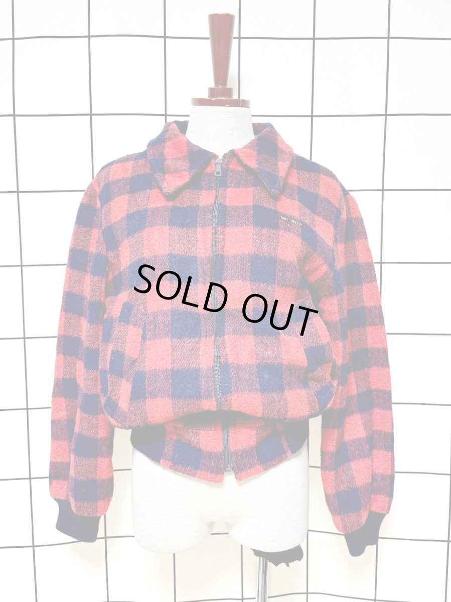 画像1: チェック柄 ジップアップ レトロ ヨーロッパ古着 ジャンパー ヴィンテージブルゾンジャケット (1)