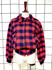 画像1: チェック柄 ジップアップ レトロ ヨーロッパ古着 ジャンパー ヴィンテージブルゾンジャケット (1)