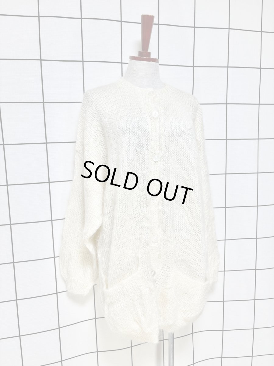 画像3: オフホワイト 無地 大きめサイズ オーバーサイズ モヘア レトロ USA古着 ヴィンテージニットカーディガン (3)