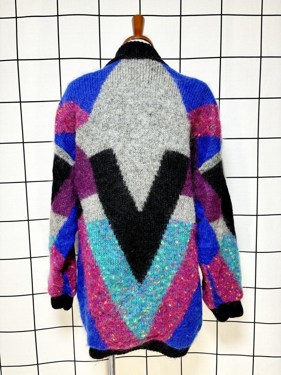 画像2: マルチカラー編み モヘア 裏地付 レトロ ヨーロッパ古着 ヴィンテージニットカーディガン (2)