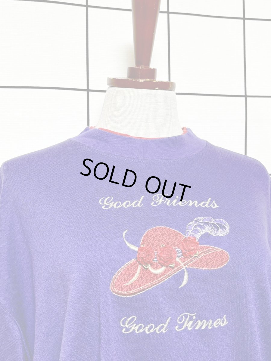 画像5: ハット刺繍 薔薇装飾 パープル レトロ Mexico 古着 ヴィンテージスウェット (5)