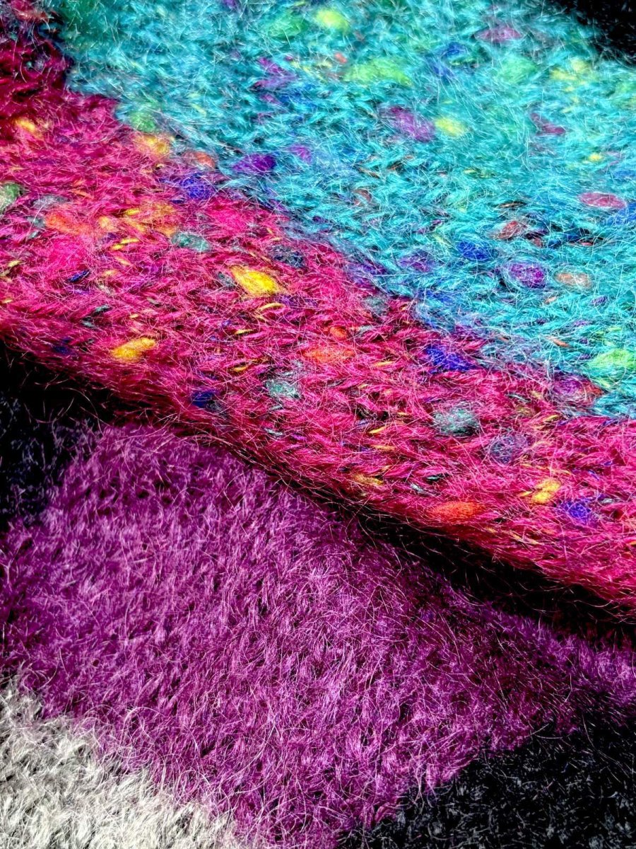 画像10: マルチカラー編み モヘア 裏地付 レトロ ヨーロッパ古着 ヴィンテージニットカーディガン (10)