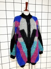 画像3: マルチカラー編み モヘア 裏地付 レトロ ヨーロッパ古着 ヴィンテージニットカーディガン (3)