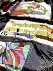 画像12: 本革レザー ブラック ストライプライン 裏地が個性的 フロントホック レトロ 古着 ヴィンテージコート (12)