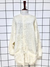 画像1: オフホワイト 無地 大きめサイズ オーバーサイズ モヘア レトロ USA古着 ヴィンテージニットカーディガン (1)