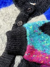 画像9: マルチカラー編み モヘア 裏地付 レトロ ヨーロッパ古着 ヴィンテージニットカーディガン (9)