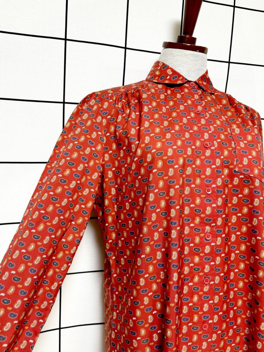 画像6: 小さなペイズリーモチーフ 前開き レトロ USA古着 ヴィンテージワンピース (6)