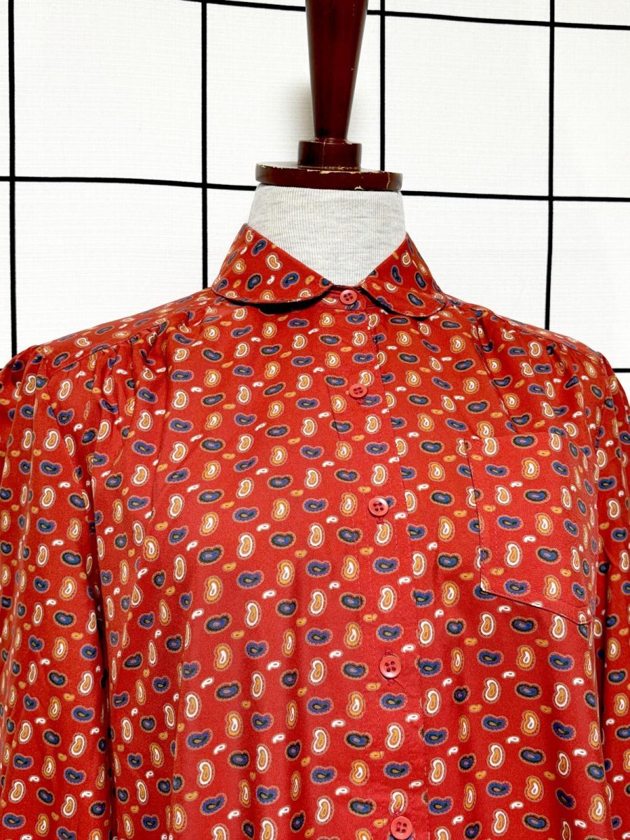 画像5: 小さなペイズリーモチーフ 前開き レトロ USA古着 ヴィンテージワンピース (5)