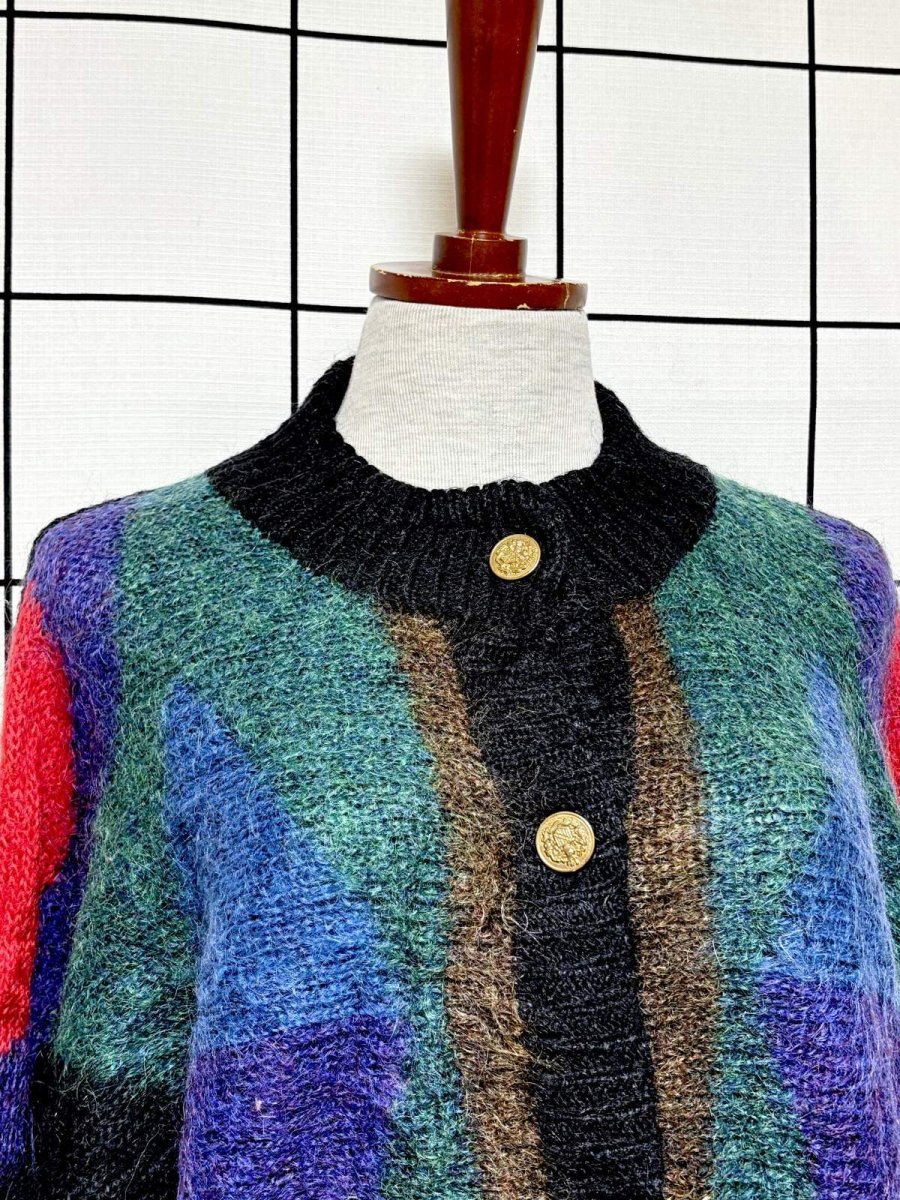 画像5: マルチカラー レトロ ヨーロッパ古着 ヴィンテージニットカーディガン (5)
