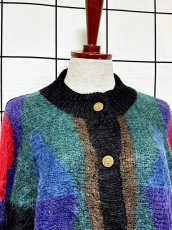 画像5: マルチカラー レトロ ヨーロッパ古着 ヴィンテージニットカーディガン (5)