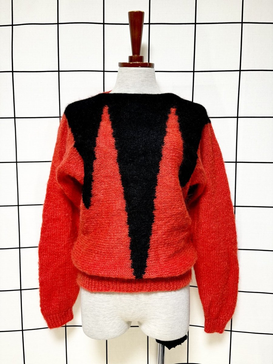 画像1: バイカラー ジグザグ模様 レッド ブラック レッド USA古着 プルオーバー ヴィンテージニットセーター (1)