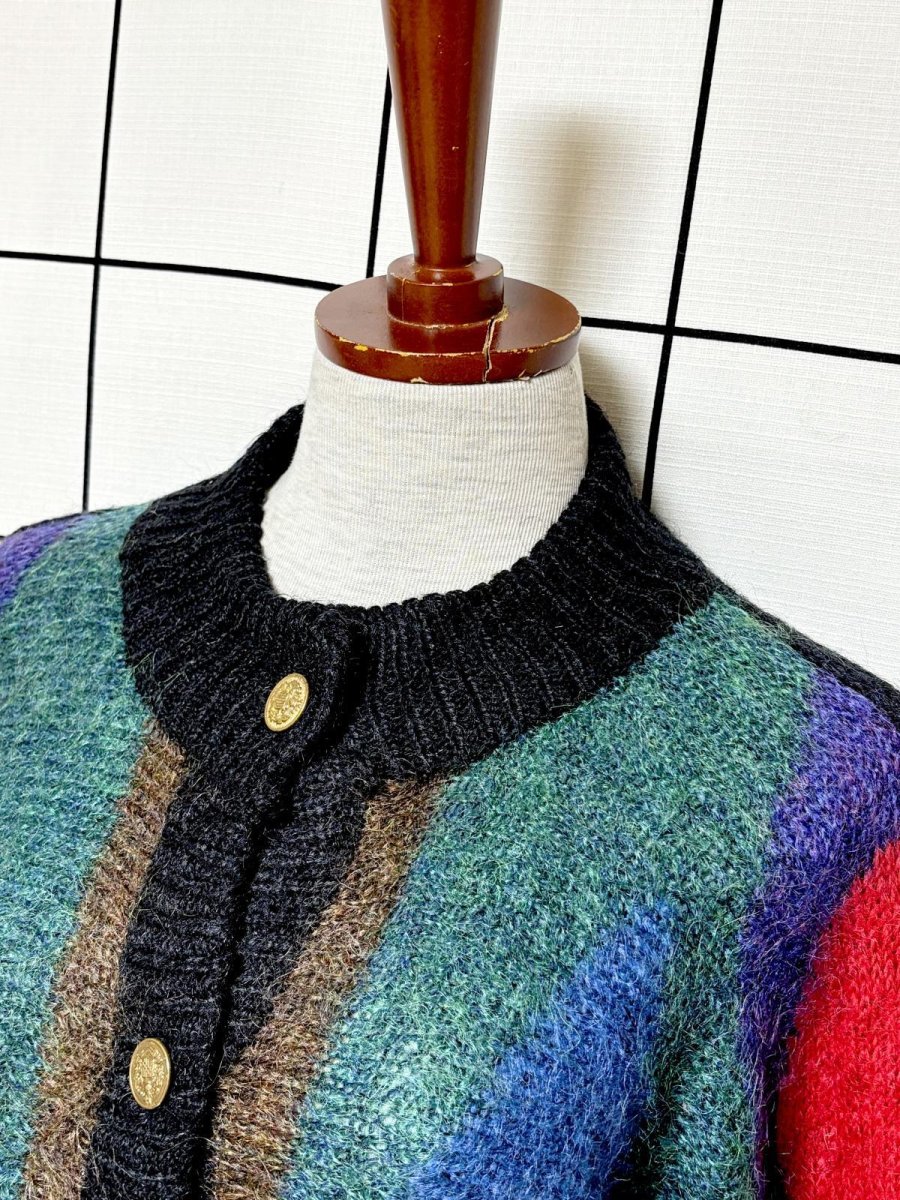 画像4: マルチカラー レトロ ヨーロッパ古着 ヴィンテージニットカーディガン (4)