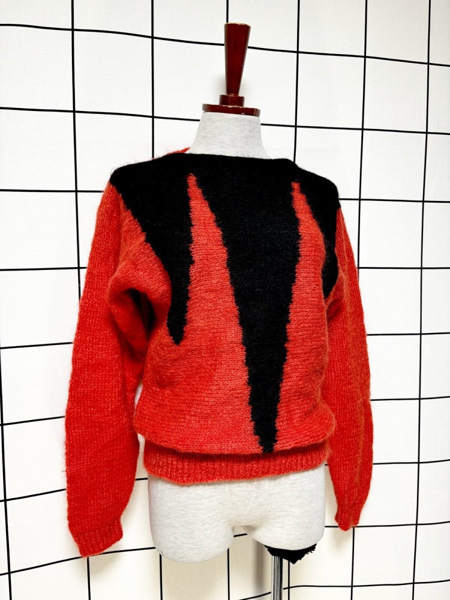 画像3: バイカラー ジグザグ模様 レッド ブラック レッド USA古着 プルオーバー ヴィンテージニットセーター (3)