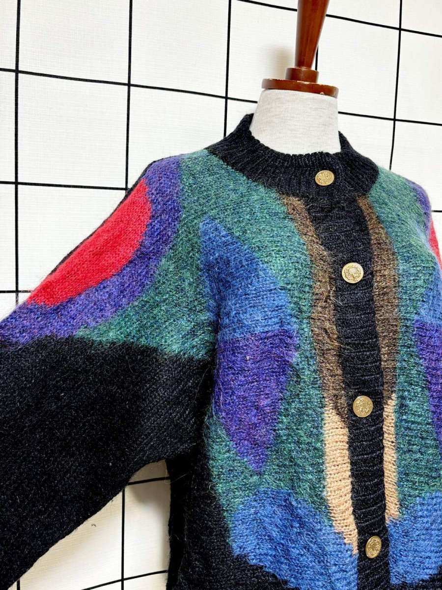 画像6: マルチカラー レトロ ヨーロッパ古着 ヴィンテージニットカーディガン (6)