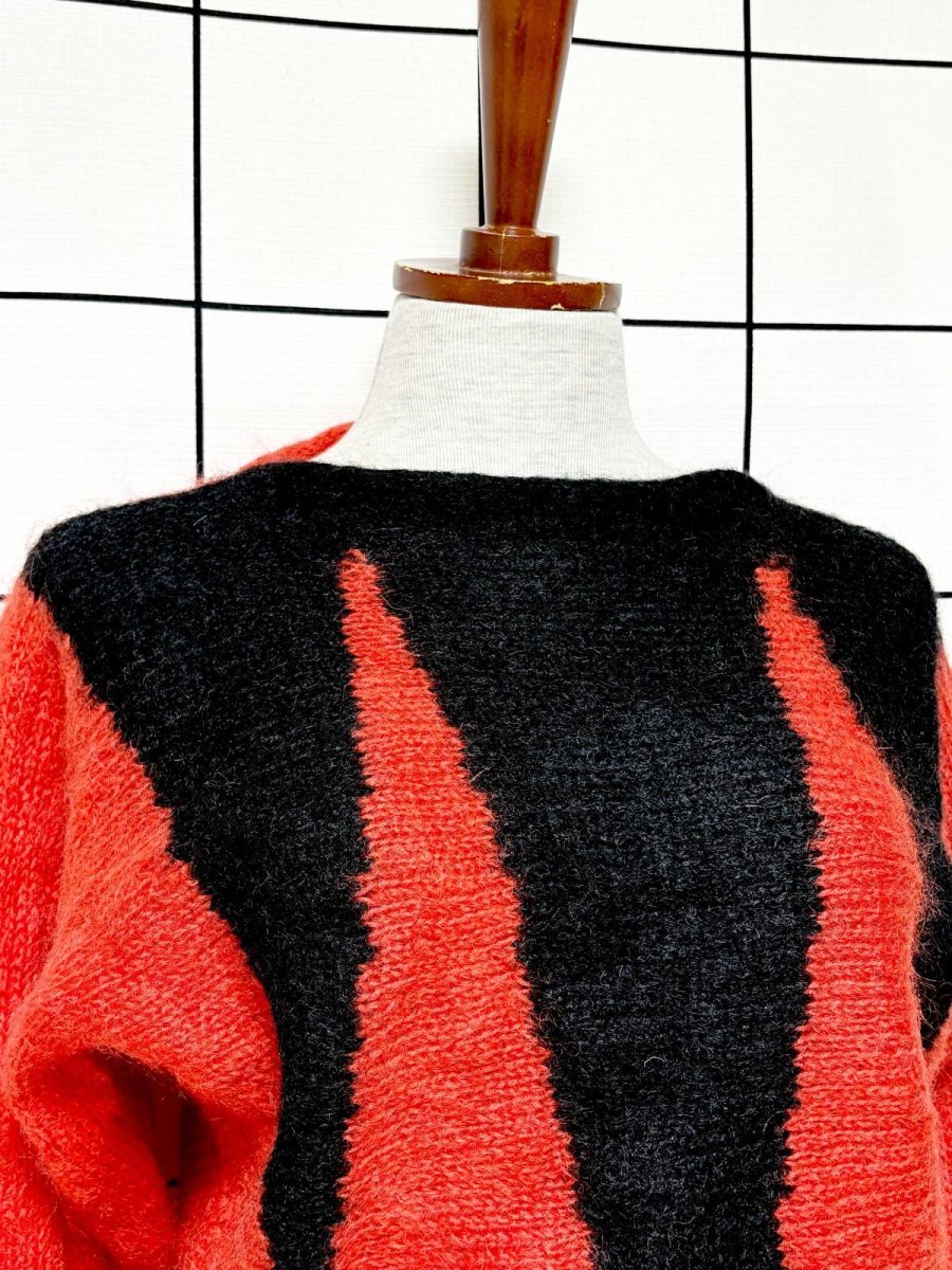 画像5: バイカラー ジグザグ模様 レッド ブラック レッド USA古着 プルオーバー ヴィンテージニットセーター (5)