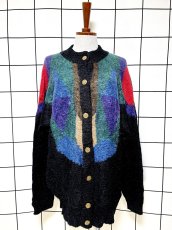 画像1: マルチカラー レトロ ヨーロッパ古着 ヴィンテージニットカーディガン (1)