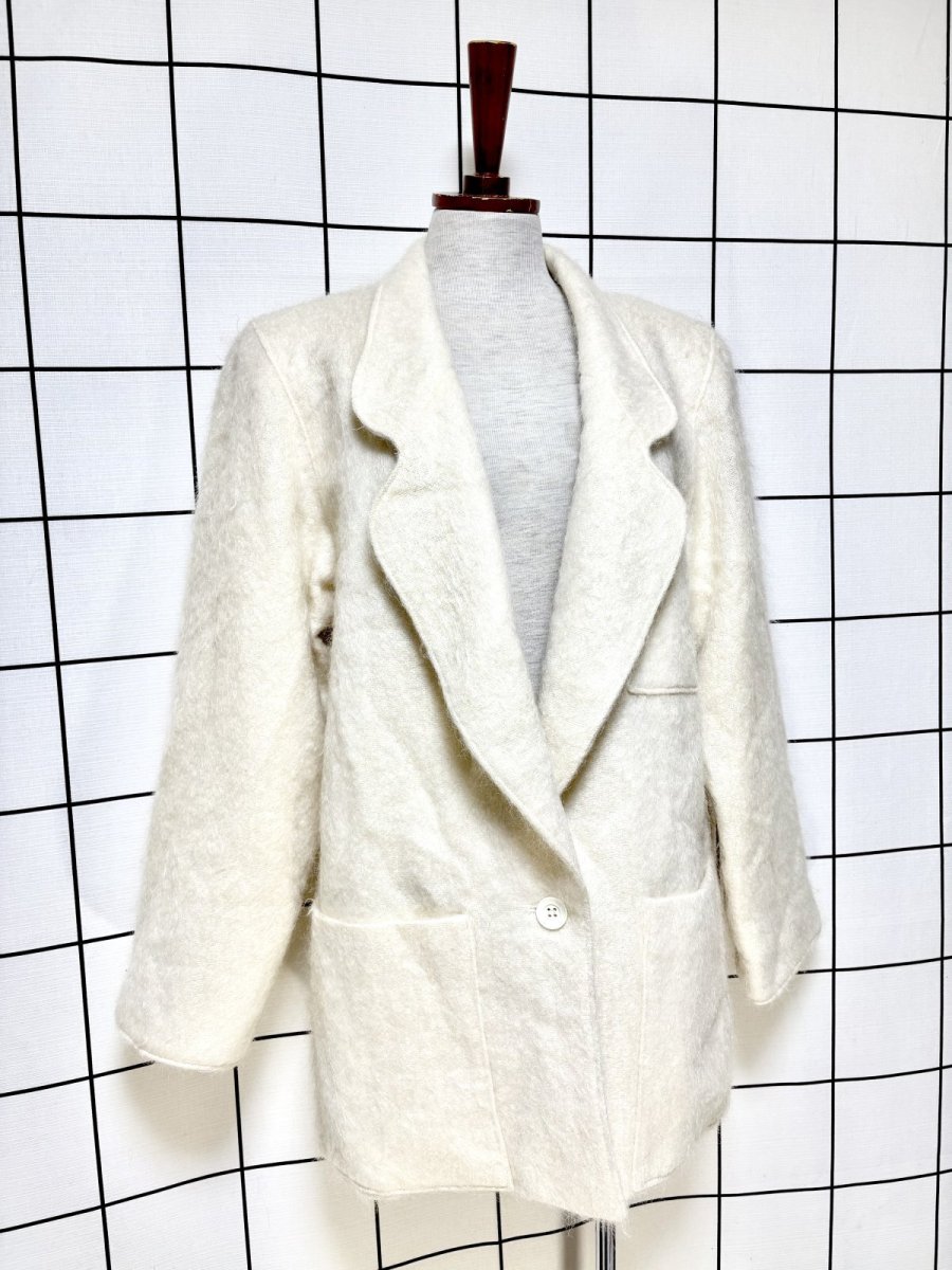 画像3: オフホワイト 無地 モヘア レトロ USA古着 ヴィンテージジャケット (3)