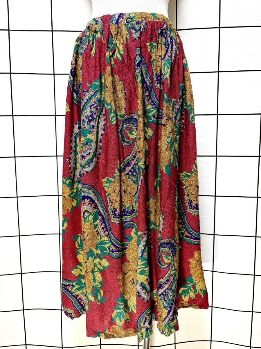 画像1: ペイズリー 花柄 ウエストゴム レトロ USA古着 ヴィンテージスカート (1)