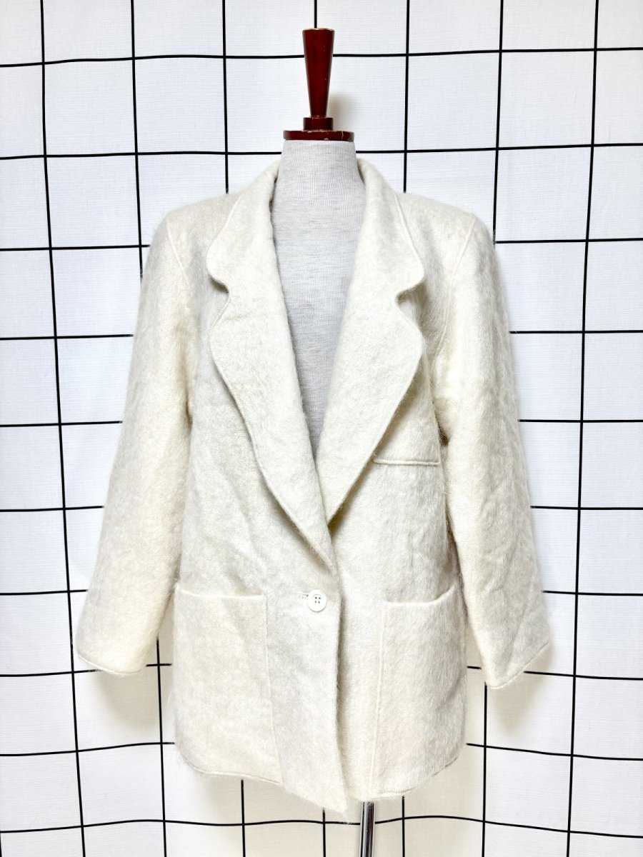 画像1: オフホワイト 無地 モヘア レトロ USA古着 ヴィンテージジャケット (1)