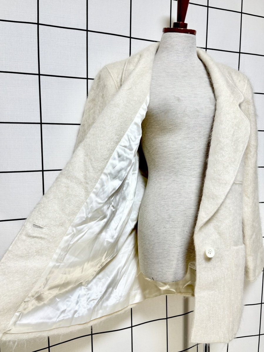 画像8: オフホワイト 無地 モヘア レトロ USA古着 ヴィンテージジャケット (8)