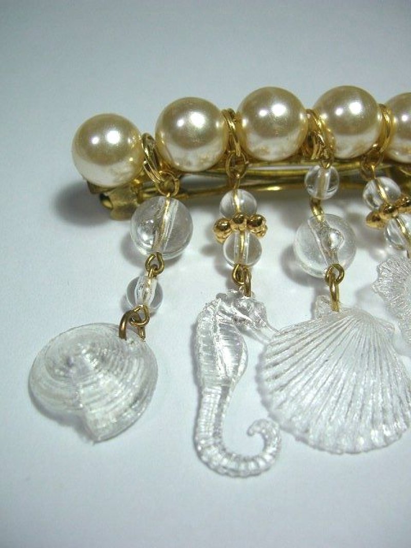 画像1: ☆ レトロアンティーク dead stockヘッドアクセ 貝×ビーズ×パール ☆