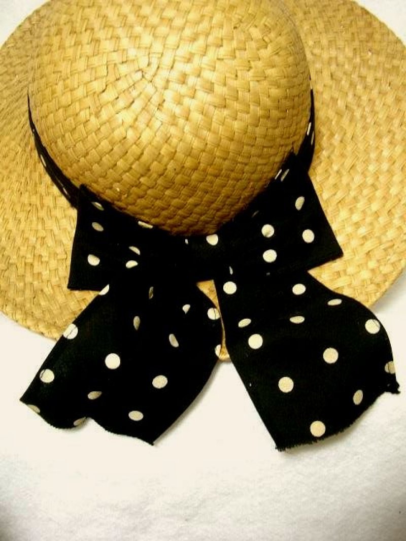 画像1: ☆　70'ｓヴィンテージ　ドット柄がキュート!!レトロstraw hat 　☆