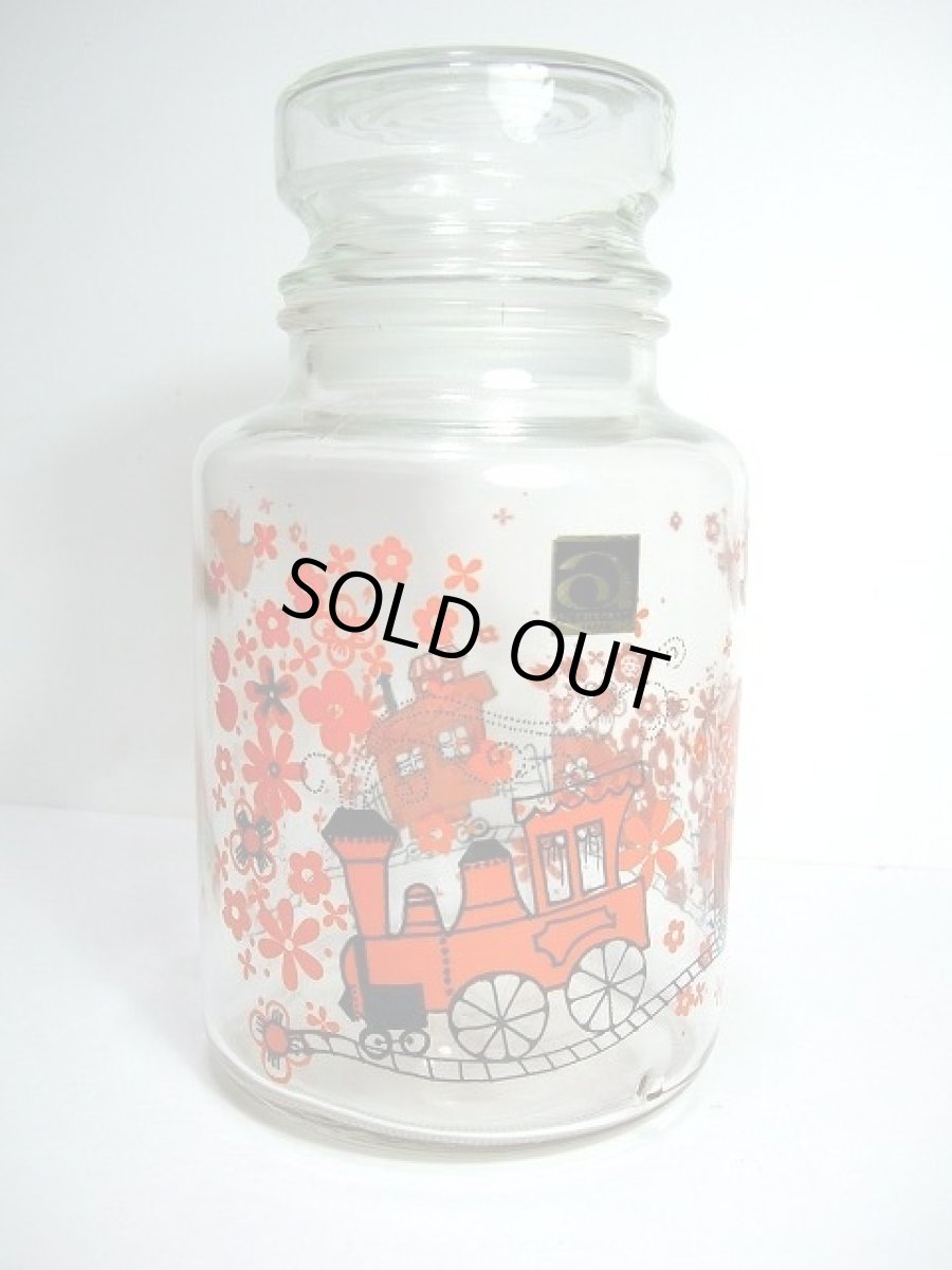 画像2: 汽車 小鳥 お花 デットストック 大きめサイズレトロガラスキャニスター ADERIA GRASS【979】 (2)