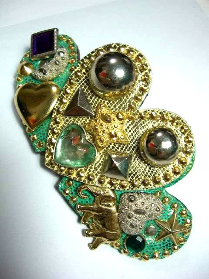 画像1: ☆ レトロアンティーク ヘッドアクセ グリーンレザー デットストック ☆