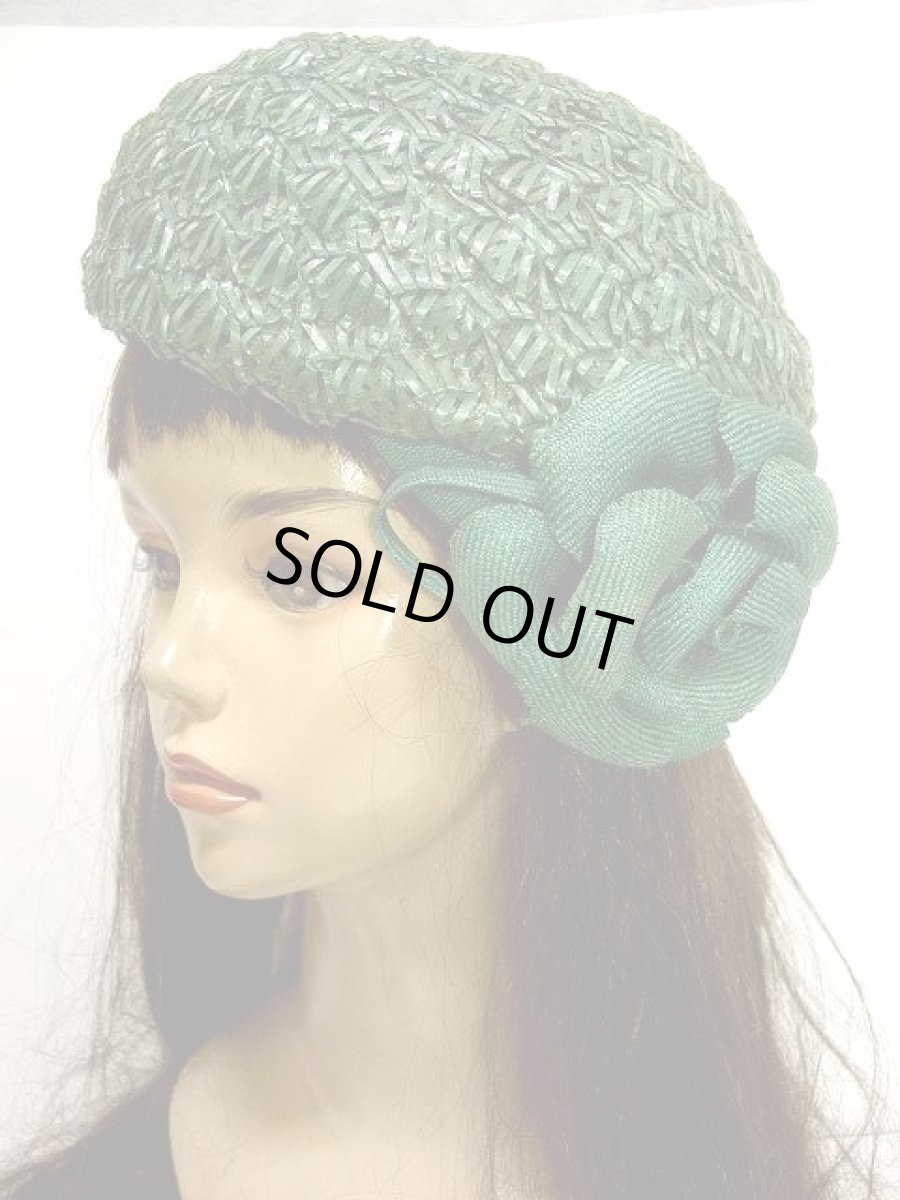 画像3: ☆　レトロアンティークハット　deadstockグリーン×フラワー　Maxim　HandMadeヴィンテージ　　☆ (3)