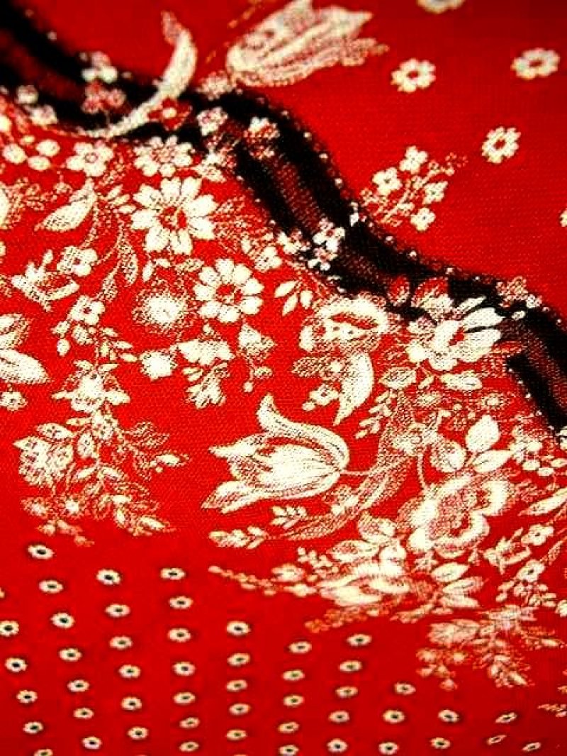 画像3: スカート裾のアンティークフラワー模様 シルエットが綺麗な小花柄 赤  ディアンドル チロルワンピース ドイツ民族衣装 舞台 演奏会 フォークダンス オクトーバーフェスト 【1255】