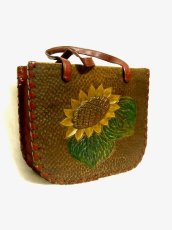 画像1: ウッド素材 お花彫り レディース レトロ ハンド 鞄 バッグ (1)