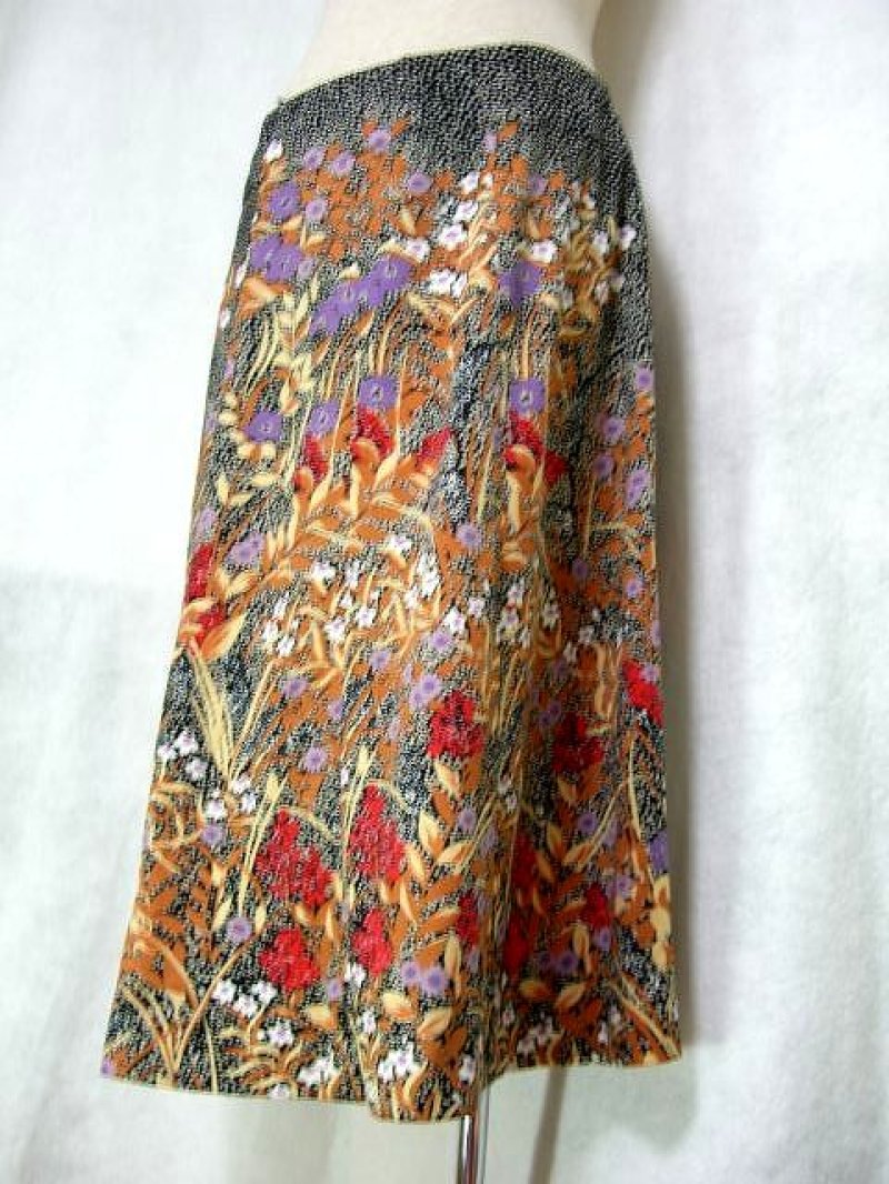 画像1: 【1500円均一対象商品】 リーフ模様がレトロ♪フラワー×ドット柄!!レトロスカート ☆