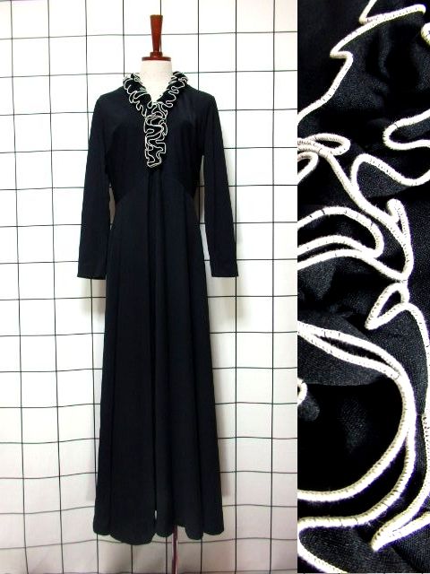 新商品 DressyなVintageフリルロングドレスBlack 合計1点UP