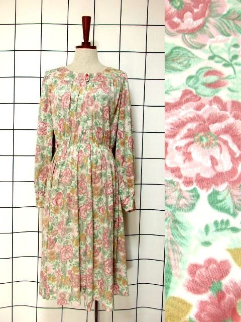 新商品 優しいカラーリングの総花柄ヴィンテージドレス UP