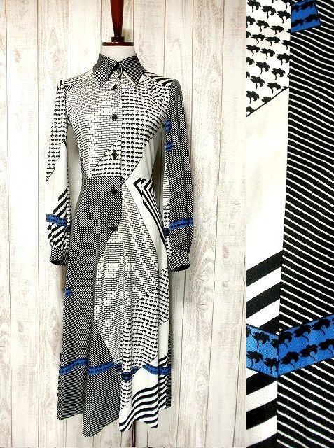 アンティーク ビンテージ ドレス 70s USA 白黒 総柄 ワンピース