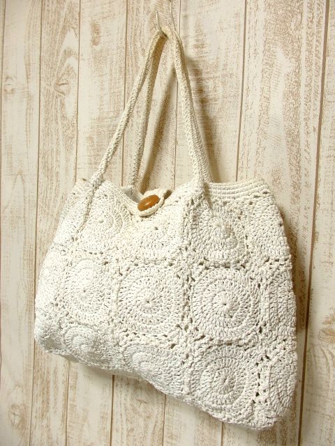 画像1: かぎ編みデザイン ホワイト カタチが可愛らしい ナチュラルガーリー レディース レトロ 鞄 バッグ (1)