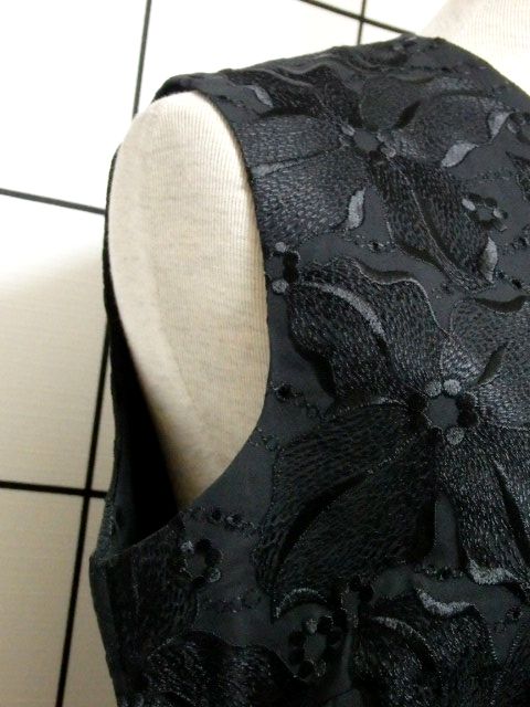 ビンテージ 70s ブラック 黒 刺繍 レース ノースリーブドレス 美品