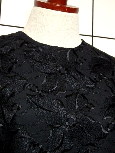 ビンテージ 70s ブラック 黒 刺繍 レース ノースリーブドレス 美品