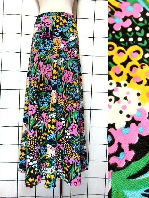 最高の 古着 スカート ロング 刺繍 花柄 80s ビンテージ - ロングスカート