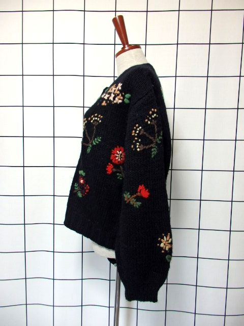 花刺繍 編み込み カーディガン レトロ ジャケット