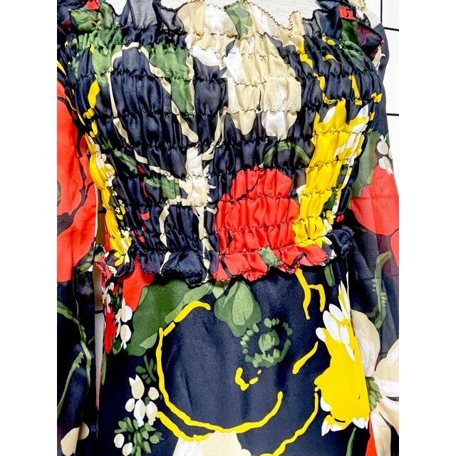 70年代 サイケ 花柄 フリル ハイウエスト ブラック 長袖 衣装