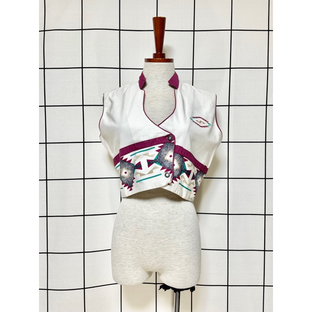 画像1: Mexico製 チマヨ模様 刺繍 フォークロア レトロ アメリカ古着 ベスト (1)