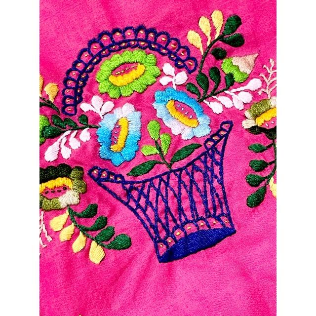 メキシカンワンピース 花刺繍 ピンク フォークロア レトロ ヴィンテージ